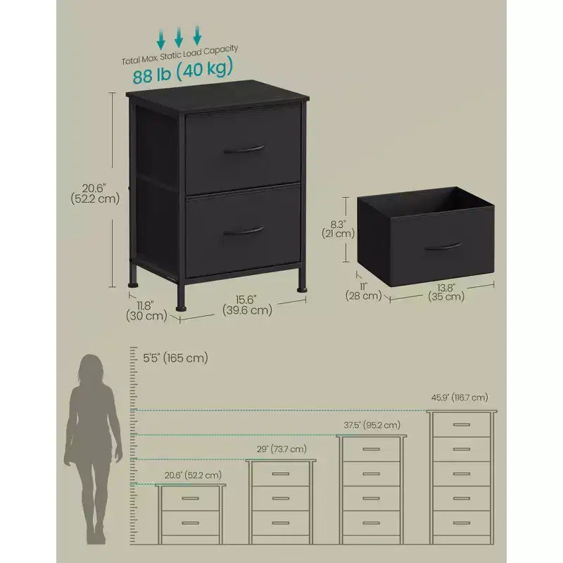 SONGMICS BELLAH Collection - Dressers for Bedroom, Chest of Drawers, 2 Drawers, Storage Organizer Unit, Set of 2, Modern