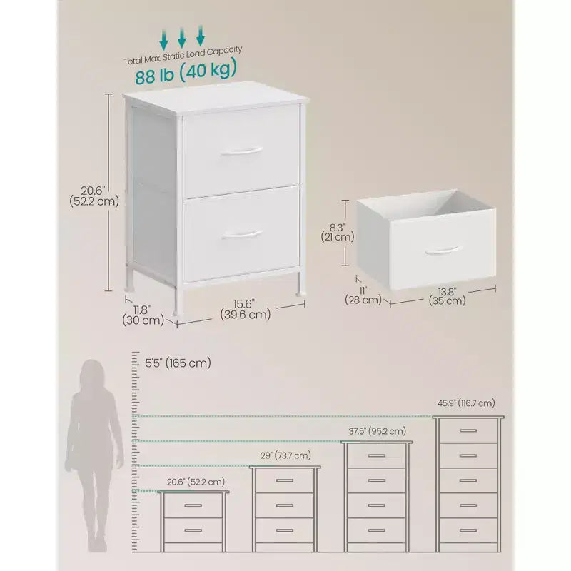 SONGMICS BELLAH Collection - Dressers for Bedroom, Chest of Drawers, 2 Drawers, Storage Organizer Unit, Set of 2, Modern