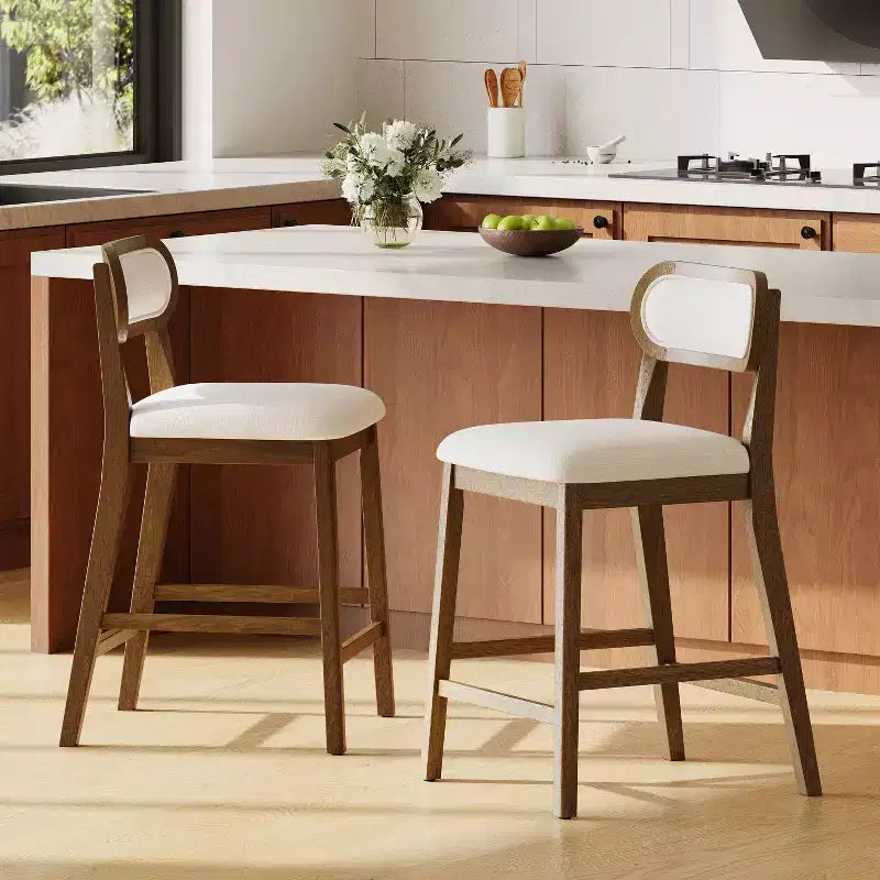 Christopher Knight Home Calder Modern 26.5 Rubber Wood Upholstered Bar Stool (Set of 2)