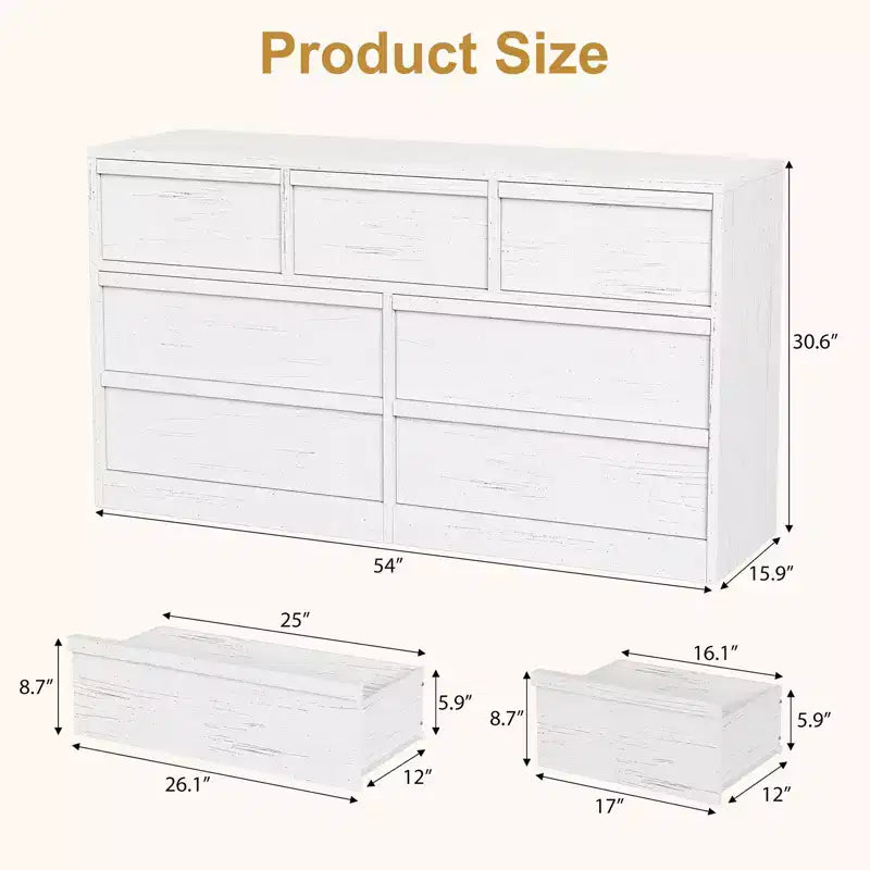 7 Drawer Dresser for Bedroom, White Dresser Organizer with Concave Handles, Modern 7 Chest of Drawers for Bedroom Living Room Nursery