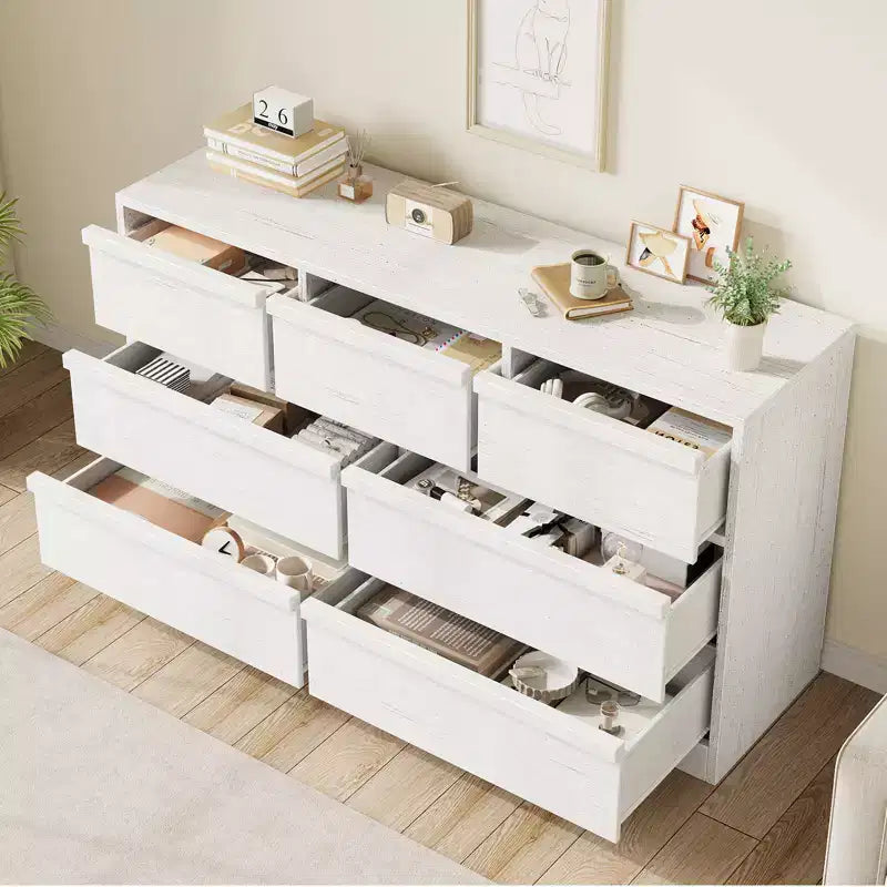 7 Drawer Dresser for Bedroom, White Dresser Organizer with Concave Handles, Modern 7 Chest of Drawers for Bedroom Living Room Nursery