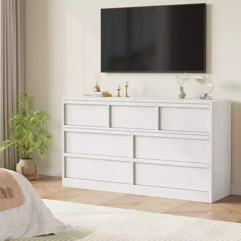 7 Drawer Dresser for Bedroom, White Dresser Organizer with Concave Handles, Modern 7 Chest of Drawers for Bedroom Living Room Nursery