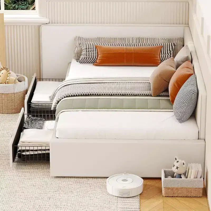 GustoWave Twin Velvet Upholstered Sofa Bed Frame, Corner Bed Frame with Storage Drawers