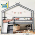 Sailvan Twin Low Loft House Bed with Slide, Ladder, Safety Guardrails, House Roof Frame