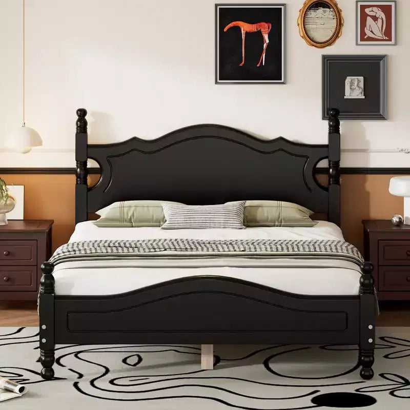 FAMYYT Full Size Wood Platform Bed With Wooden Slat Support, Easy Assembly