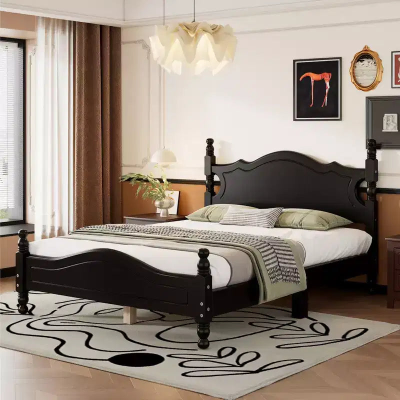 FAMYYT Full Size Wood Platform Bed With Wooden Slat Support, Easy Assembly