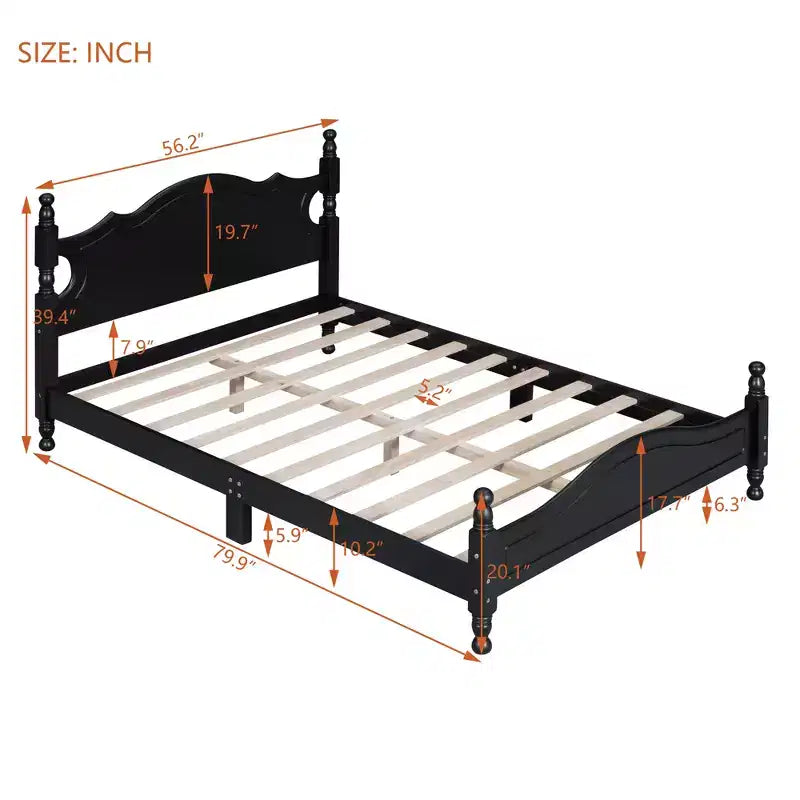 FAMYYT Full Size Wood Platform Bed With Wooden Slat Support, Easy Assembly