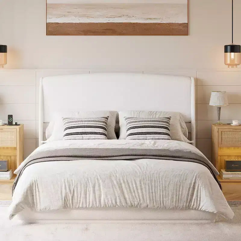 FAMYYT Queen Size Bed With Padded Headboard, Easy Assembly