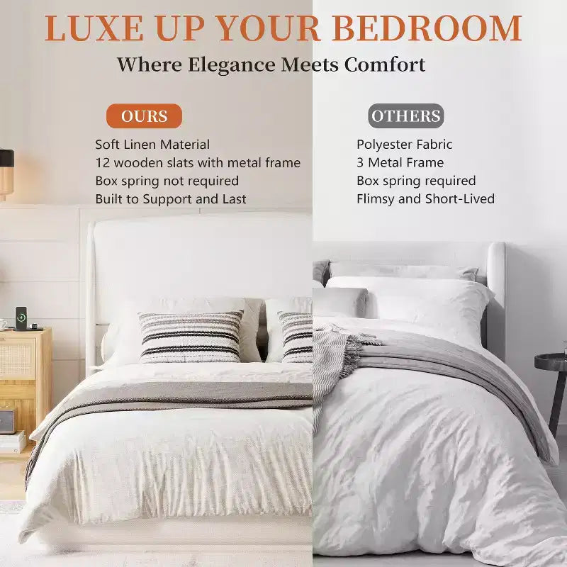 FAMYYT Queen Size Bed With Padded Headboard, Easy Assembly