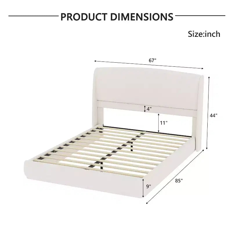FAMYYT Queen Size Bed With Padded Headboard, Easy Assembly