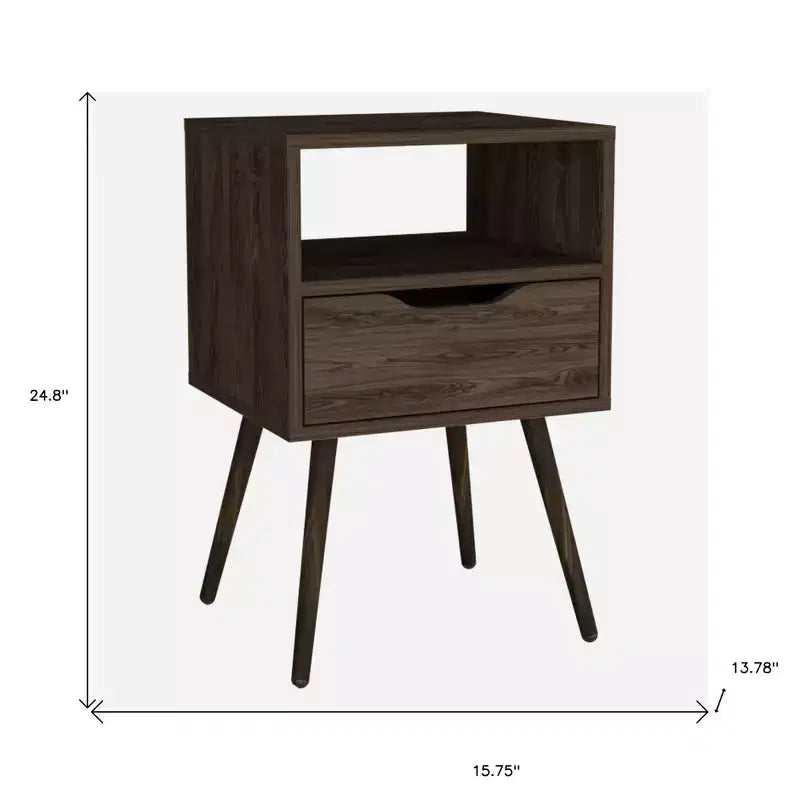 HomeRoots 25 Brown Wood One Drawer Nightstand