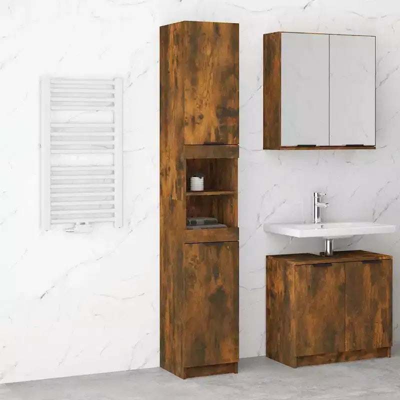 vidaXL Bathroom Cabinet Smoked Oak Engineered Wood Tall Bathroom Cabinet