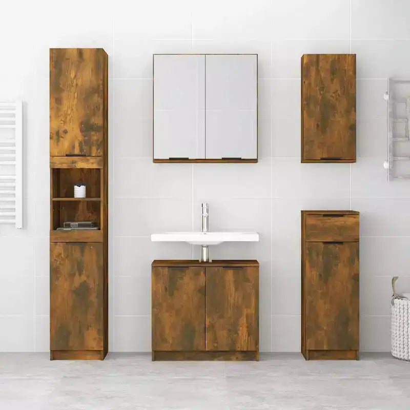 vidaXL Bathroom Cabinet Smoked Oak Engineered Wood Tall Bathroom Cabinet
