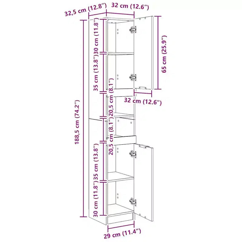 vidaXL Bathroom Cabinet Smoked Oak Engineered Wood Tall Bathroom Cabinet
