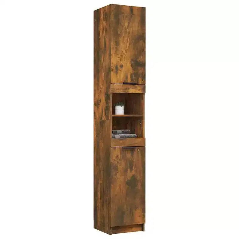 vidaXL Bathroom Cabinet Smoked Oak Engineered Wood Tall Bathroom Cabinet
