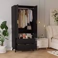 71 Wood Armoire Wardrobe Closet with 2 Doors & 2 Drawers, Storage Cabinet with Hanging Rod & Adjustable Shelf for Bedroom, Gym