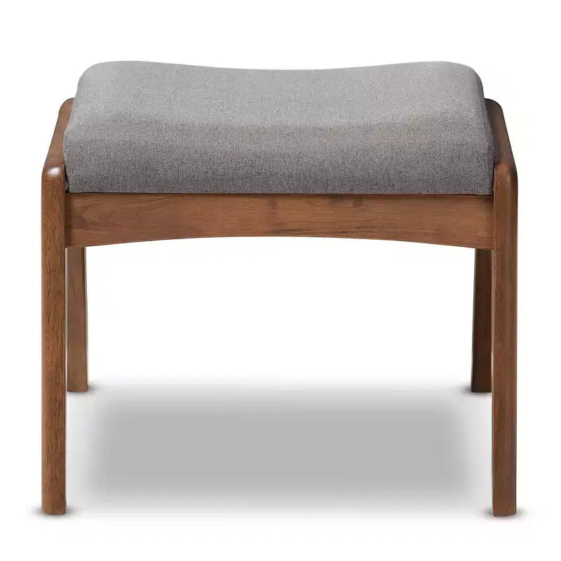 Roxy Mid - Century Modern Wood Finish and Fabric Upholstered Ottoman - Gray, Walnut Brown - Baxton Studio