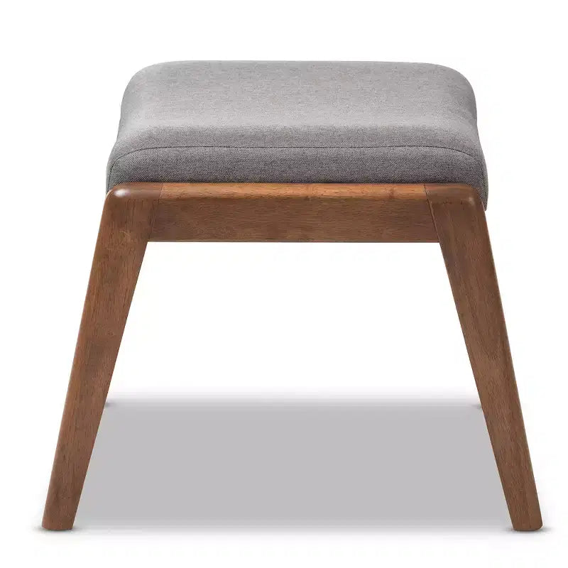 Roxy Mid - Century Modern Wood Finish and Fabric Upholstered Ottoman - Gray, Walnut Brown - Baxton Studio