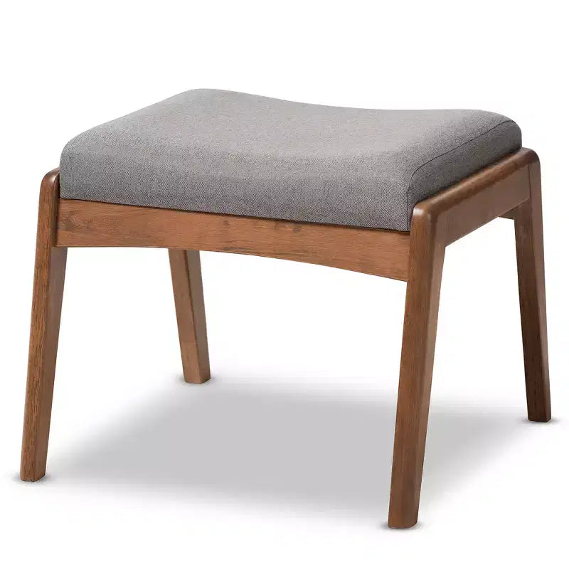 Roxy Mid - Century Modern Wood Finish and Fabric Upholstered Ottoman - Gray, Walnut Brown - Baxton Studio