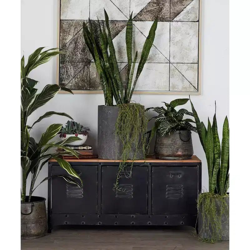 Wood Storage Bench 3 Drawers Black - Olivia & May: Industrial Style, Metal Frame, Distressed Finish, 300 lb Capacity