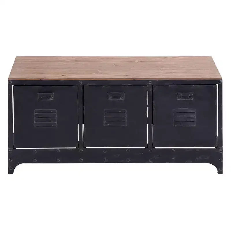 Wood Storage Bench 3 Drawers Black - Olivia & May: Industrial Style, Metal Frame, Distressed Finish, 300 lb Capacity