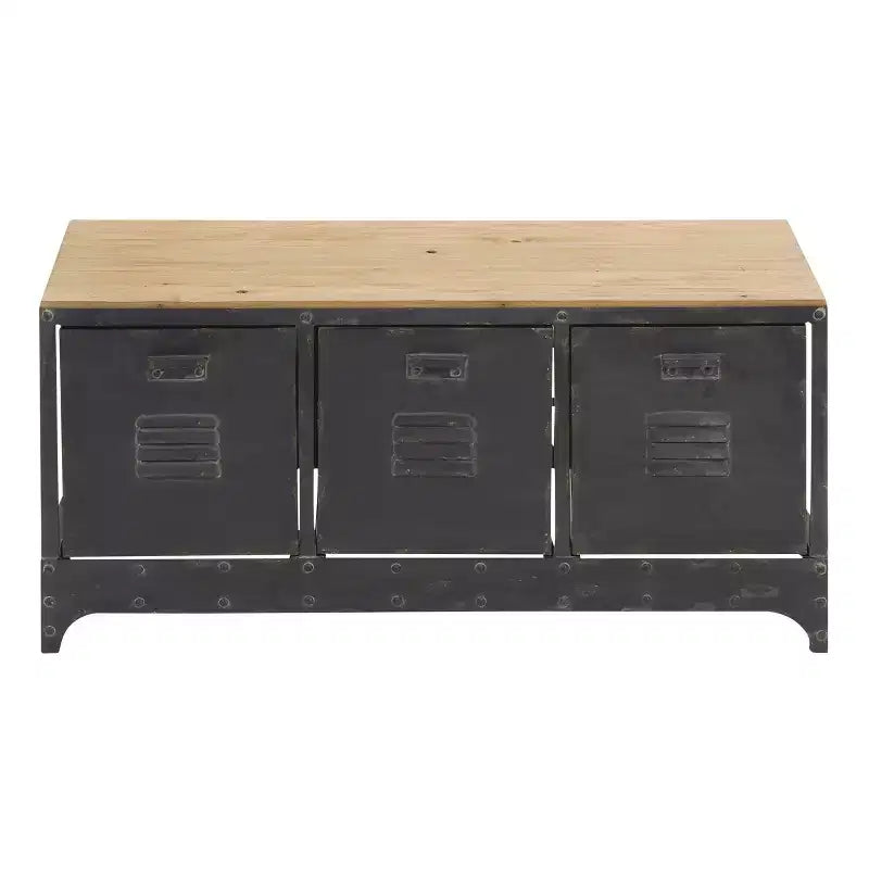 Wood Storage Bench 3 Drawers Black - Olivia & May: Industrial Style, Metal Frame, Distressed Finish, 300 lb Capacity