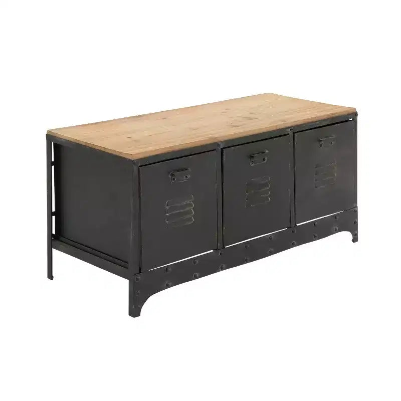 Wood Storage Bench 3 Drawers Black - Olivia & May: Industrial Style, Metal Frame, Distressed Finish, 300 lb Capacity
