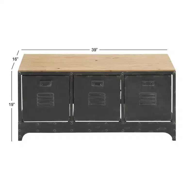 Wood Storage Bench 3 Drawers Black - Olivia & May: Industrial Style, Metal Frame, Distressed Finish, 300 lb Capacity