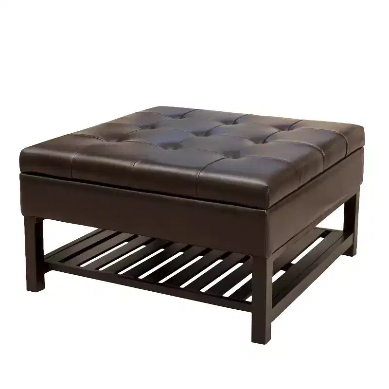 Christopher Knight Home Miriam Wood Storage Ottoman Brown: Footstool, Rack, Bonded Leather