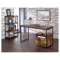 Writing Desk Oak - Acme Furniture: Industrial Style, Metal Frame, 47" Wide Surface, No Storage