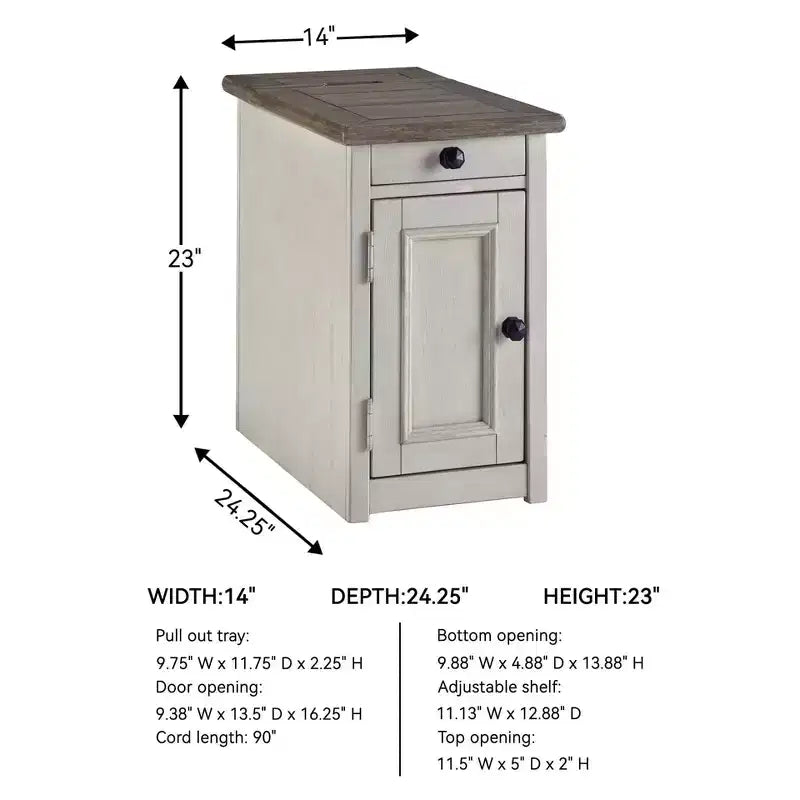 Signature Design by Ashley Bolanburg Chair Side End Table Brown/White: Vintage Style, USB Ports, Storage Cabinet