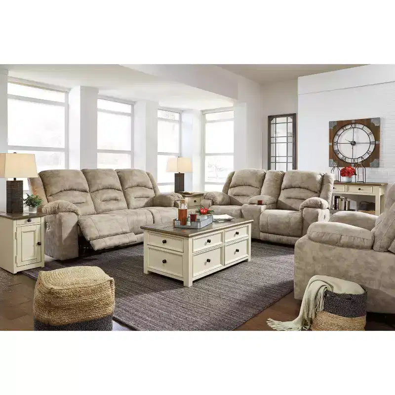 Signature Design by Ashley Bolanburg Chair Side End Table Brown/White: Vintage Style, USB Ports, Storage Cabinet