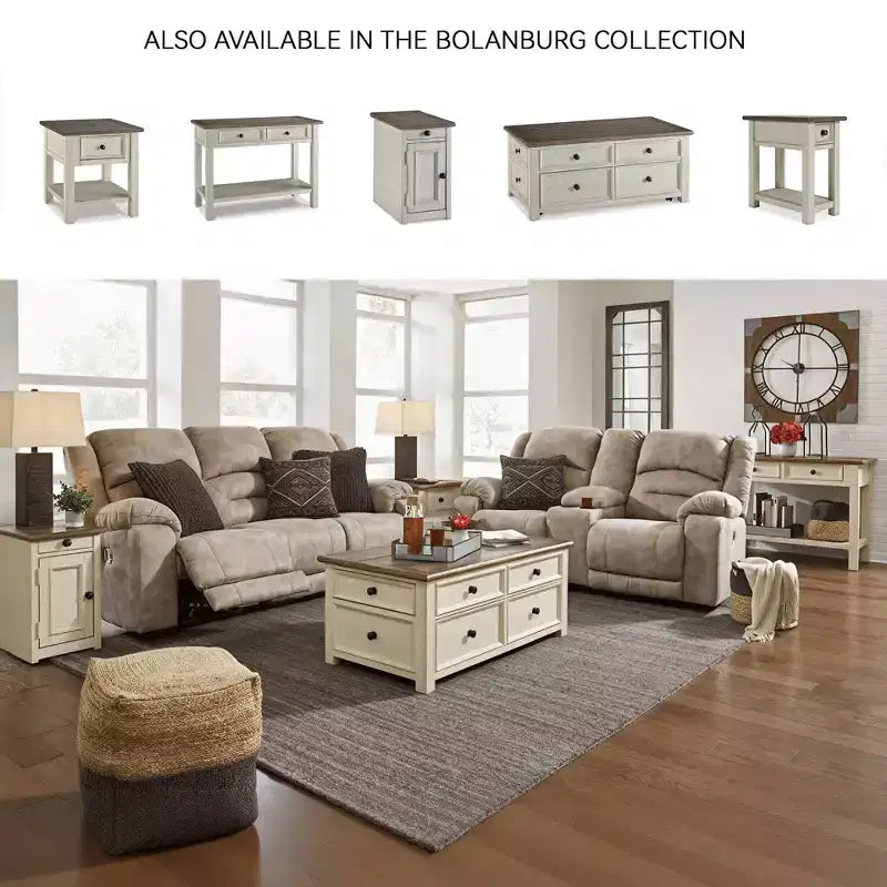 Signature Design by Ashley Bolanburg Chair Side End Table Brown/White: Vintage Style, USB Ports, Storage Cabinet