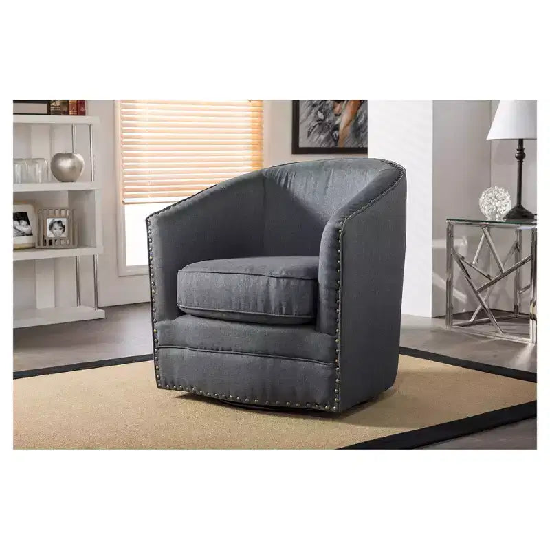Porter Modern And Contemporary Classic Retro Fabric Upholstered Swivel Tub Chair - Baxton Studio
